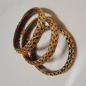 Gold Red-Green Bangle